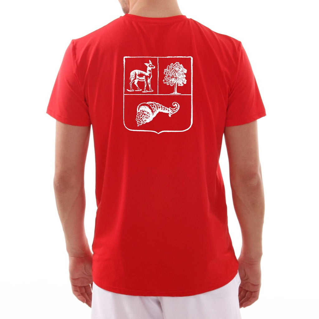 Beispielbild von einem SPORTKIND Shirt in rot mit einem Wappen auf dem Rücken