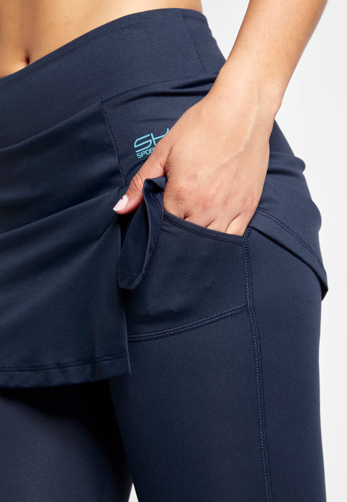 Mädchen & Damen 2-in-1 Tennisrock mit langer Leggings / Skapri, navy blau von SPORTKIND