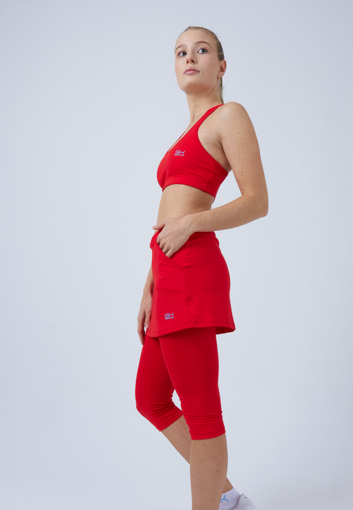 Mädchen & Damen und Gender 2-in-1 Tennisrock mit Leggings / Skapri, rot von SPORTKIND