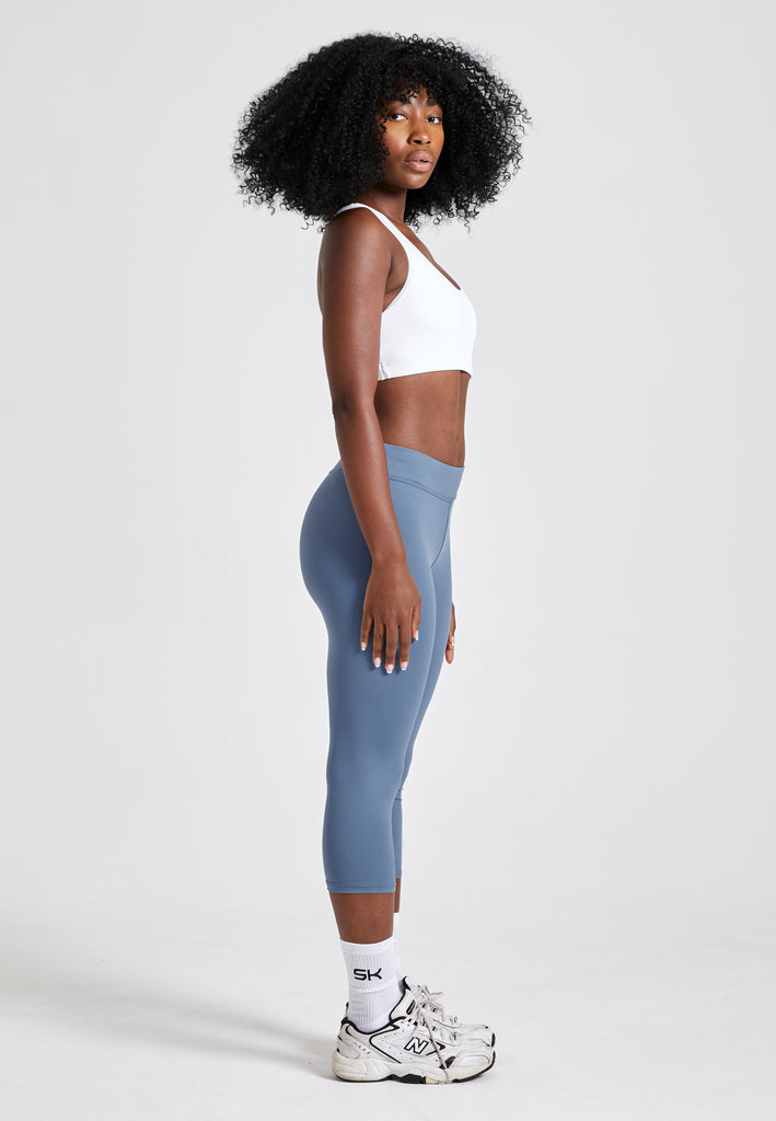 Mädchen & Damen 3/4 Sport Leggings, grau blau von SPORTKIND