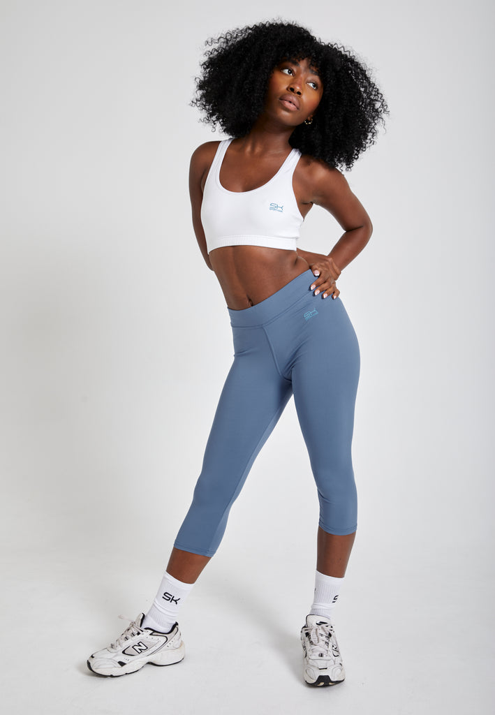 Mädchen & Damen 3/4 Sport Leggings, grau blau von SPORTKIND