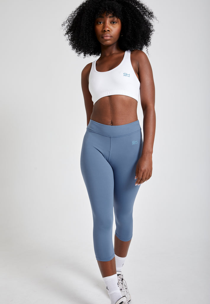Mädchen & Damen 3/4 Sport Leggings, grau blau von SPORTKIND