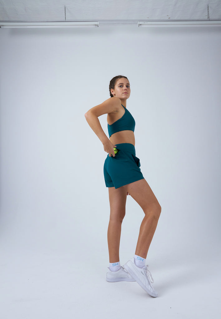 Mädchen & Damen und Gender Advantage Tennis Shorts mit Ballhalter, petrol grün von SPORTKIND