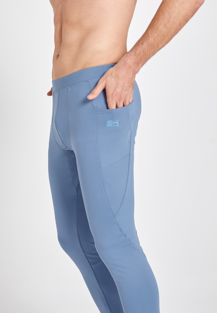 Jungen & Herren Lauftights mit Taschen, lang, grau blau von SPORTKIND