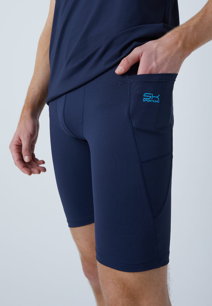 Jungen & Herren und Gender Short Tights / Radlerhose mit Taschen, navy blau von SPORTKIND