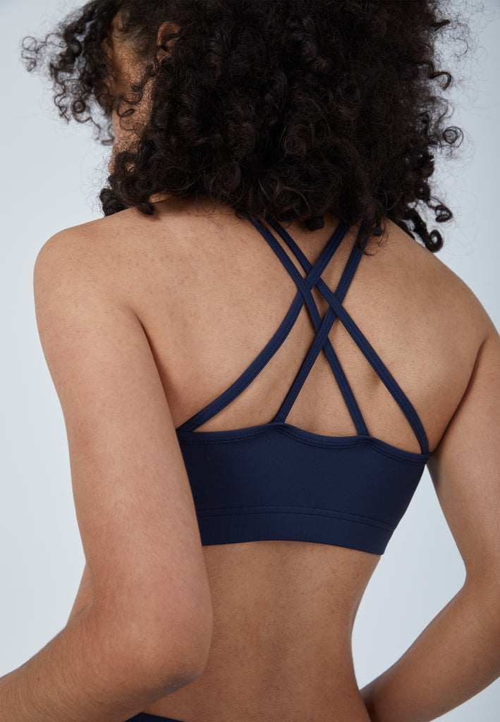 Mädchen & Damen und Gender Sport BH gekreuzte Träger, navy blau von SPORTKIND