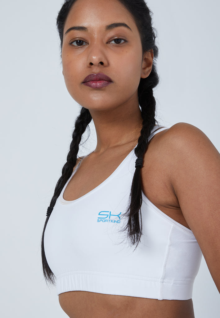 Mädchen & Damen und Gender Sport BH gekreuzte Träger, weiß von SPORTKIND