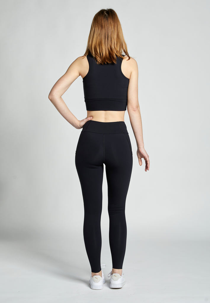 Mädchen & Damen Sport Leggings High Waist mit Taschen lang, schwarz von SPORTKIND