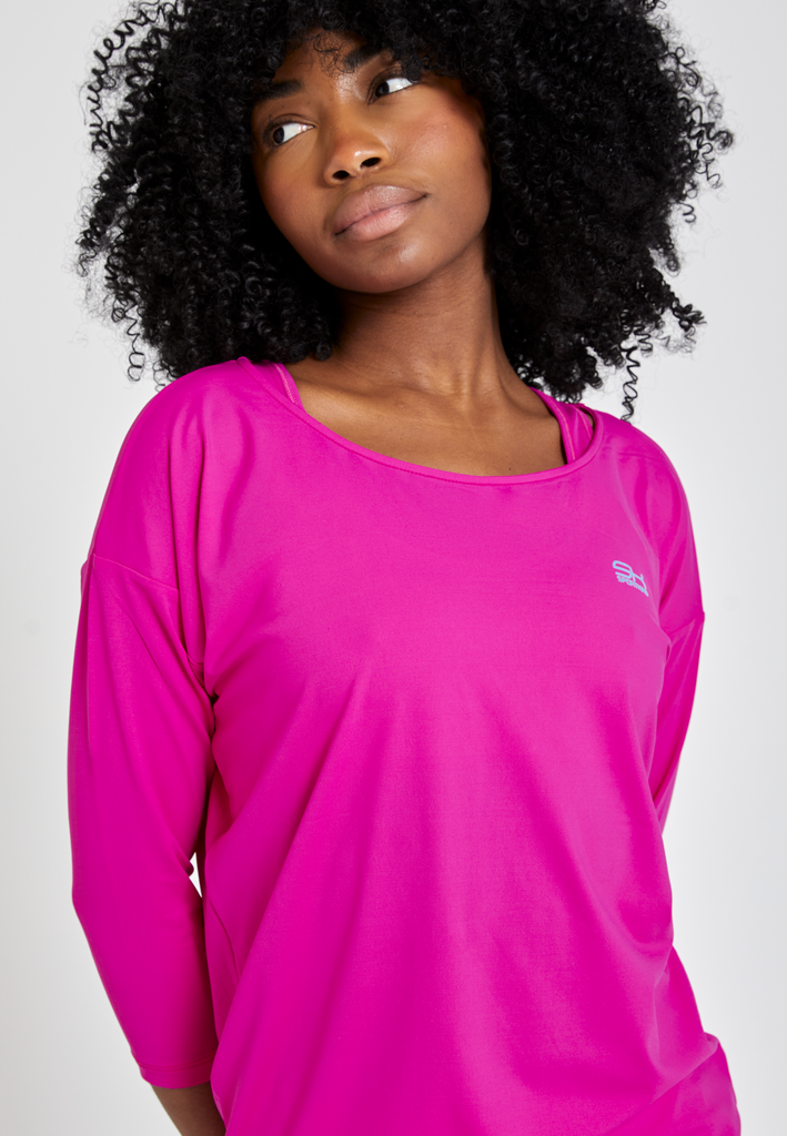 Mädchen & Damen Tennis 3/4 Loose Fit Shirt, berry pink von SPORTKIND