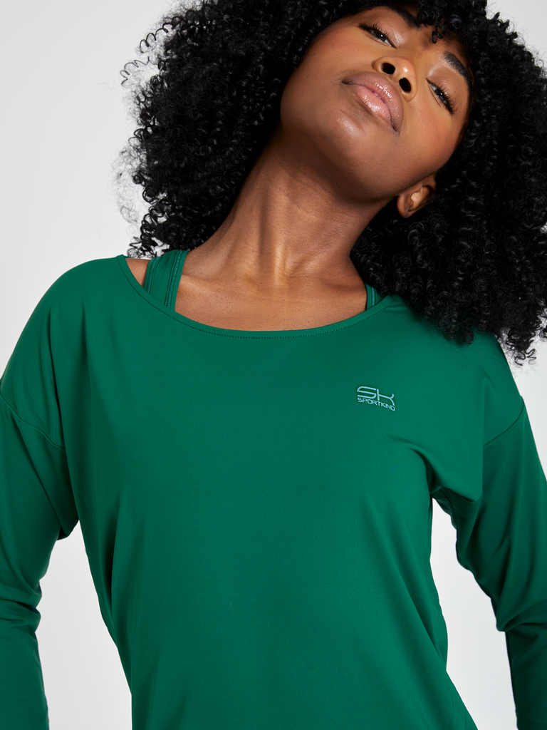 Mädchen & Damen Tennis 3/4 Loose Fit Shirt, tannengruen von SPORTKIND