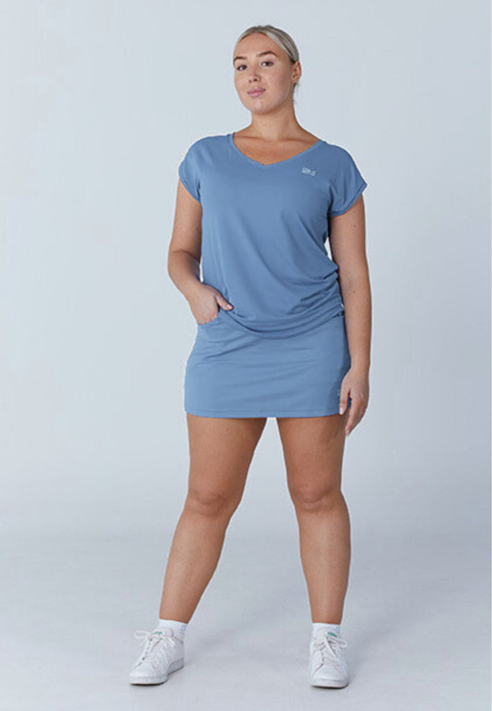 Mädchen & Damen Tennis Loose Fit Shirt V-Neck, grau blau von SPORTKIND