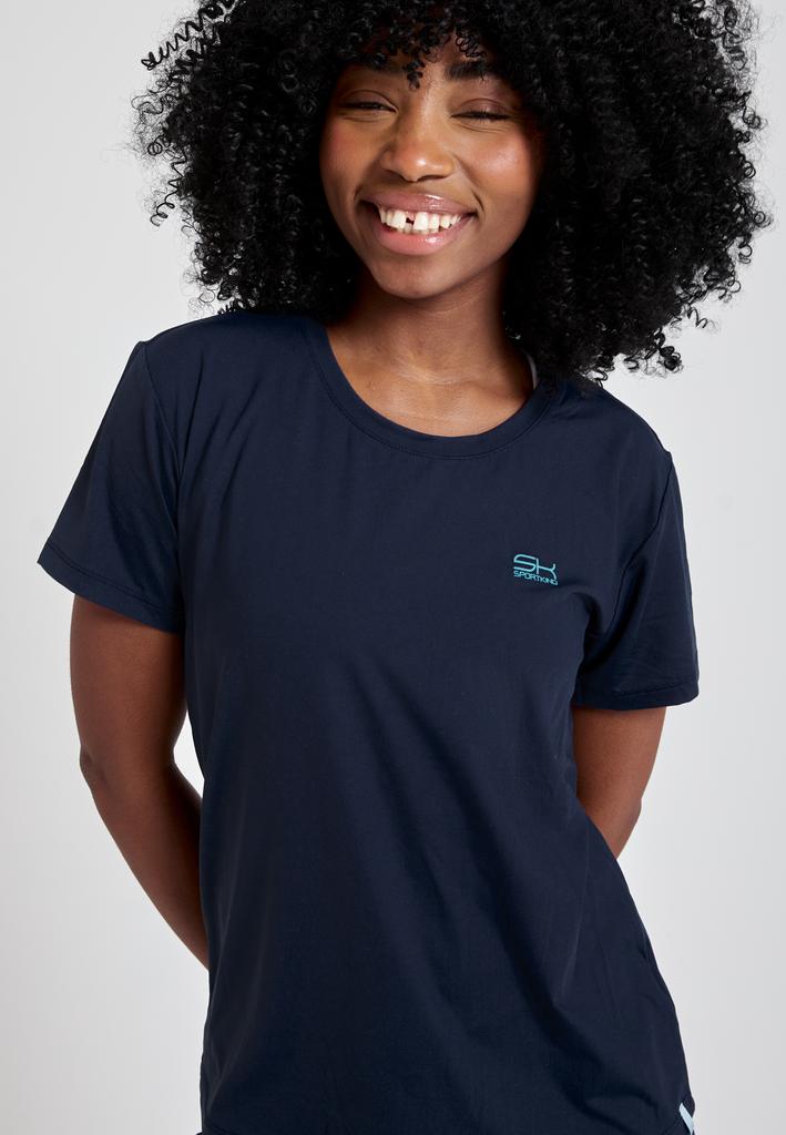 Mädchen & Damen Tennis Loose Fit T-Shirt Kurzarm, navy blau von SPORTKIND