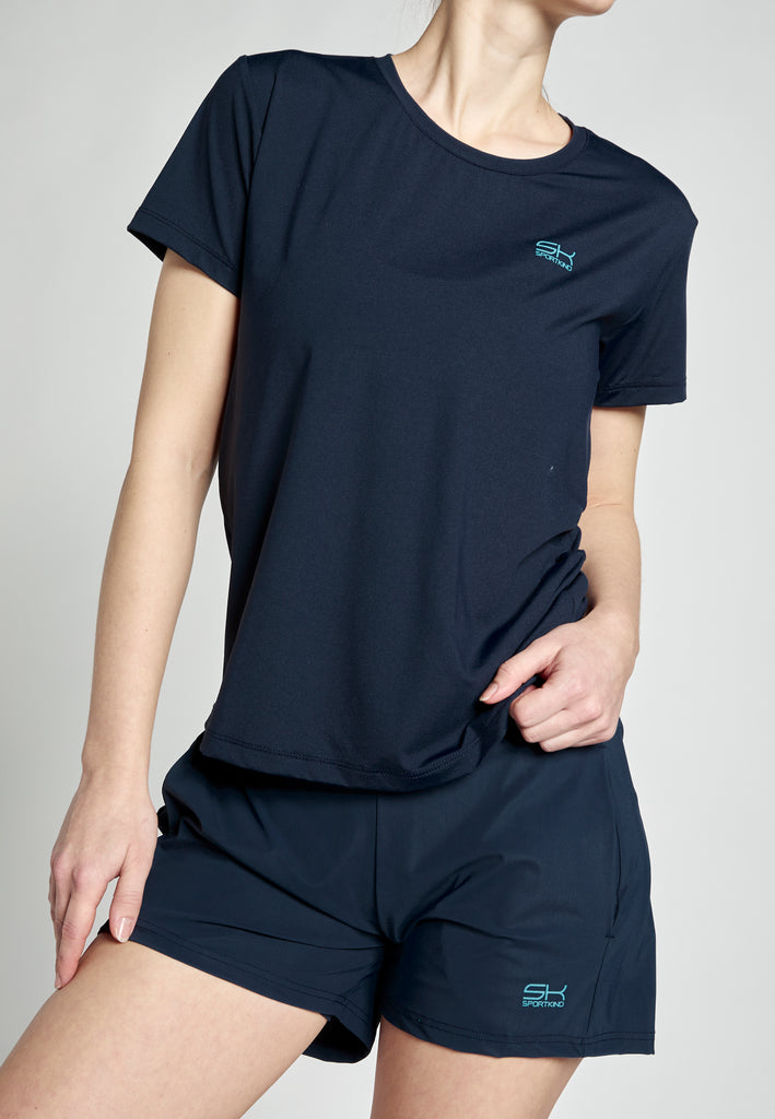 Mädchen & Damen Tennis Loose Fit T-Shirt Kurzarm, navy blau von SPORTKIND