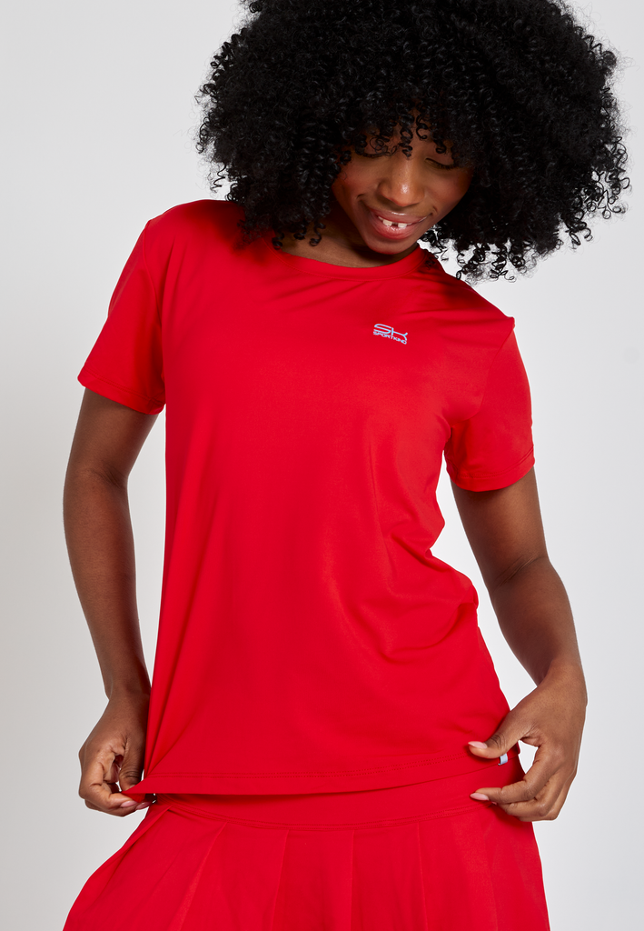 Mädchen & Damen Tennis Loose Fit T-Shirt Kurzarm, rot von SPORTKIND