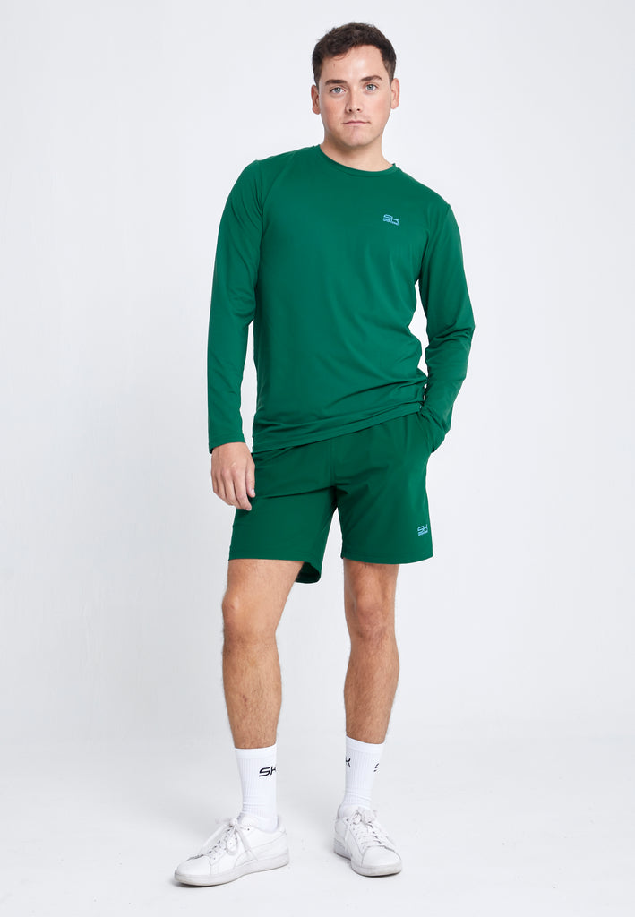 Jungen & Herren Tennis Rundhals Longsleeve Shirt, tannengrün von SPORTKIND