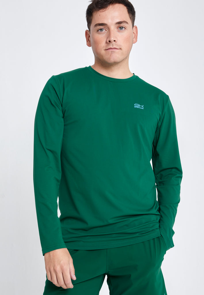 Jungen & Herren Tennis Rundhals Longsleeve Shirt, tannengrün von SPORTKIND