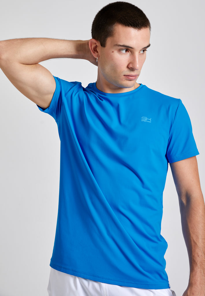 Jungen & Herren Tennis T-Shirt Rundhals, cyan blau von SPORTKIND
