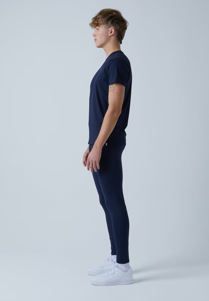 Jungen & Herren und Gender Lauftights mit Taschen, lang, navy blau von SPORTKIND