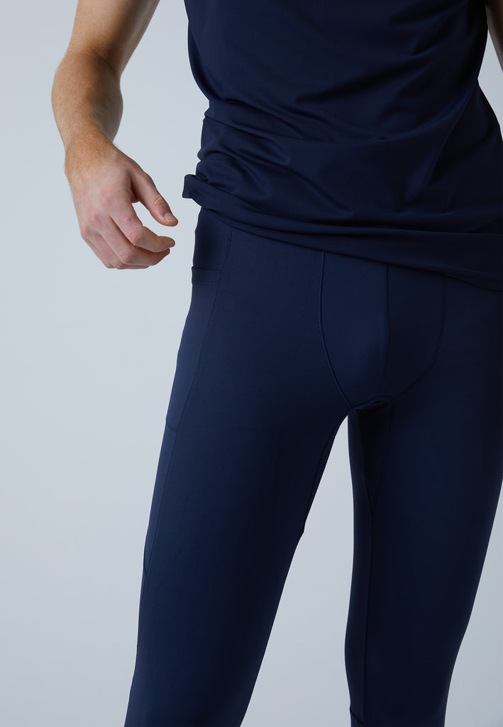 Jungen & Herren und Gender Lauftights mit Taschen, lang, navy blau von SPORTKIND
