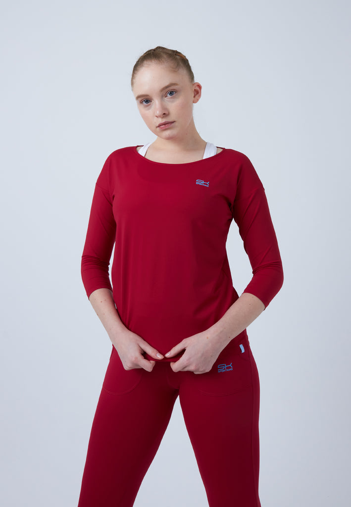 Mädchen & Damen und Gender Tennis 3/4 Loose Fit Shirt, bordeaux rot von SPORTKIND