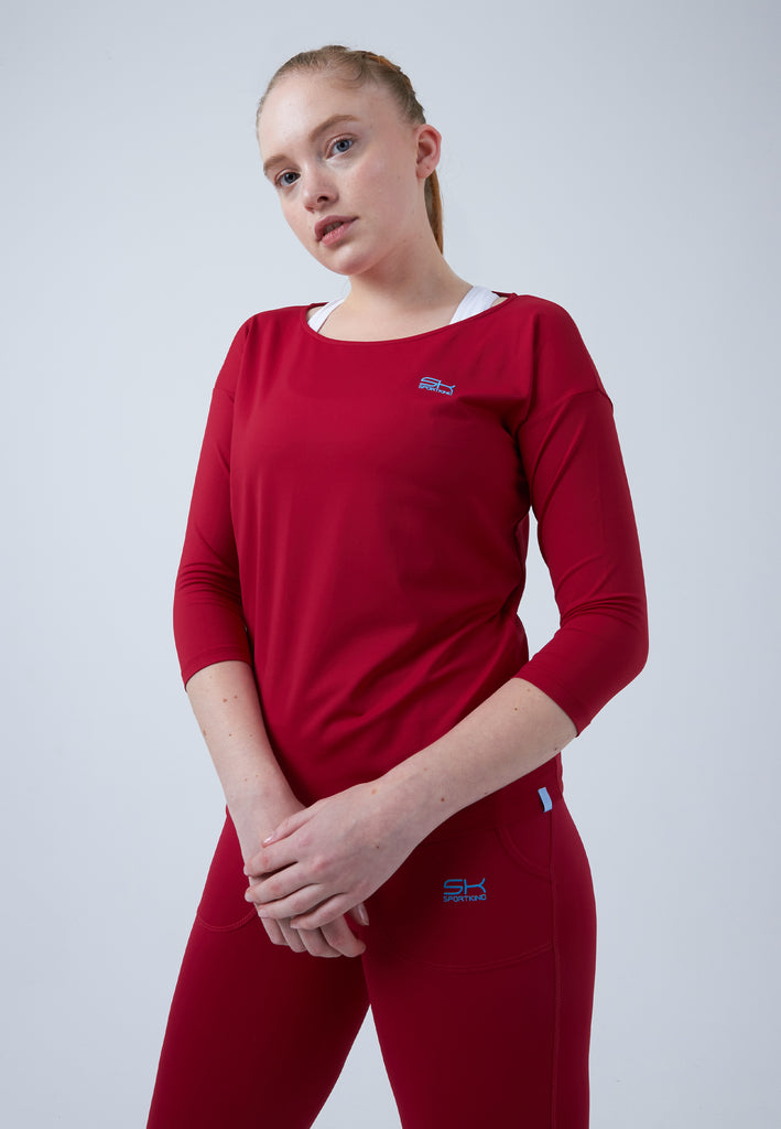 Mädchen & Damen und Gender Tennis 3/4 Loose Fit Shirt, bordeaux rot von SPORTKIND