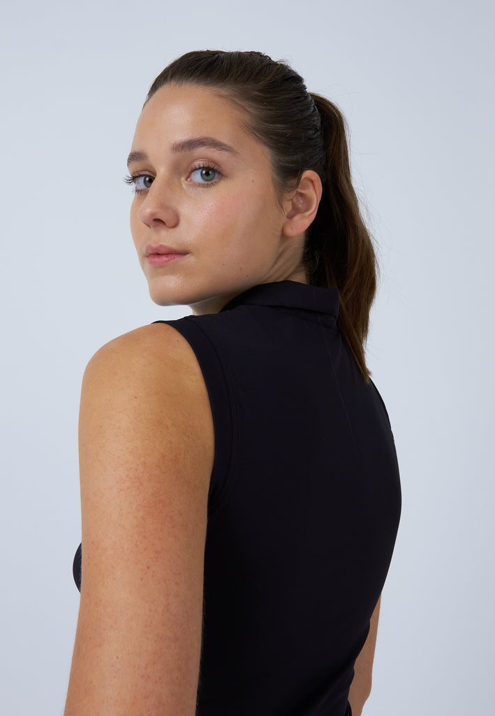 Mädchen & Damen und Gender Tennis ärmelloses Poloshirt, schwarz von SPORTKIND
