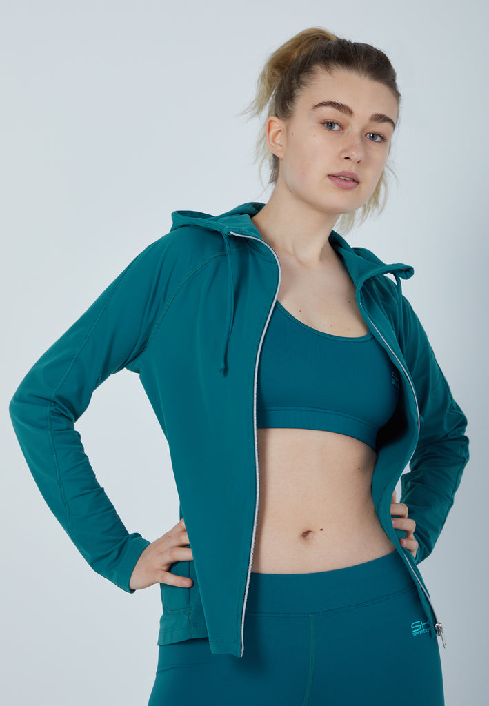 Mädchen & Damen und Gender Tennis Joggingjacke mit Kapuze, petrol grün von SPORTKIND