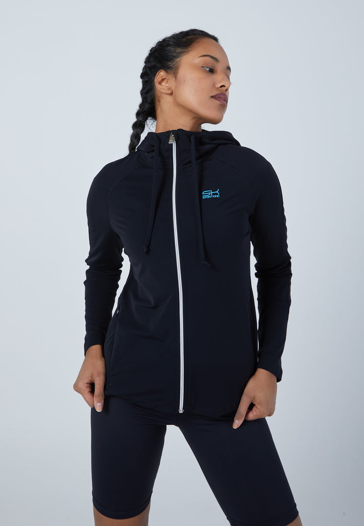 Mädchen & Damen und Gender Tennis Joggingjacke mit Kapuze, schwarz von SPORTKIND