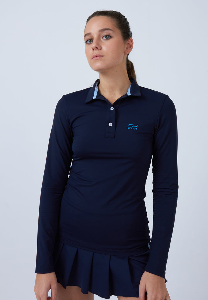 Mädchen & Damen und Gender Tennis Langarm Poloshirt Damen & Mädchen, navy blau von SPORTKIND
