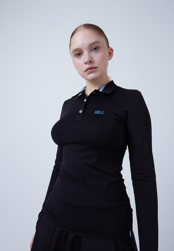 Mädchen & Damen und Gender Tennis Langarm Poloshirt Damen & Mädchen, schwarz von SPORTKIND