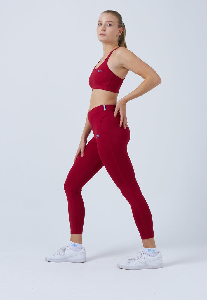 Mädchen & Damen und Gender Tennis Leggings mit Taschen lang, bordeaux rot von SPORTKIND