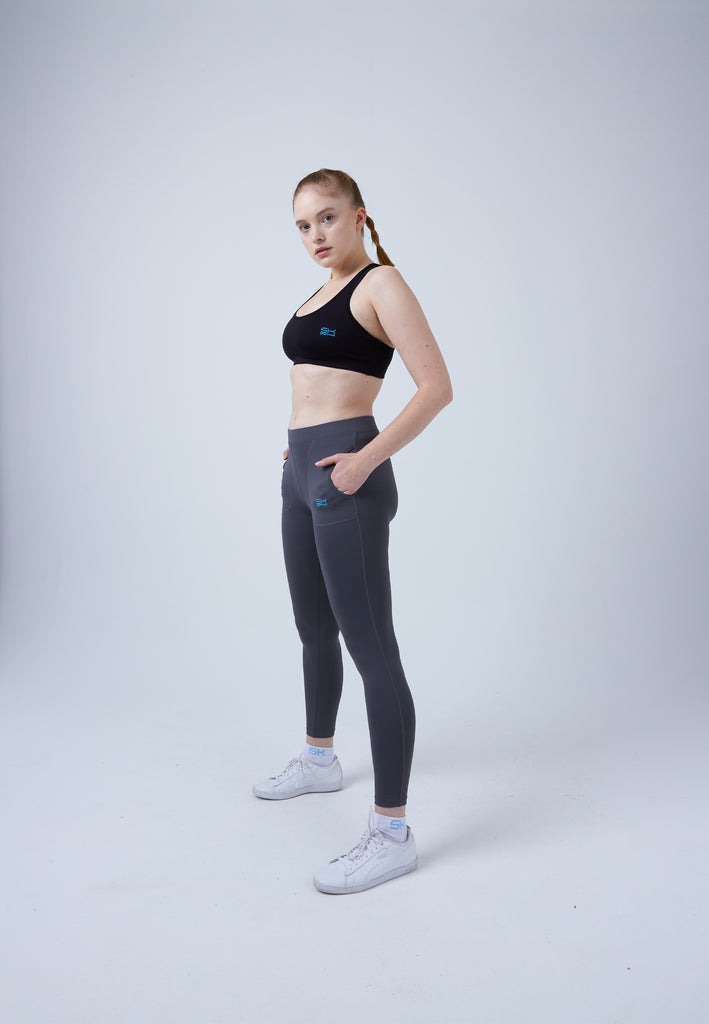 Mädchen & Damen und Gender Tennis Leggings mit Taschen lang, grau von SPORTKIND