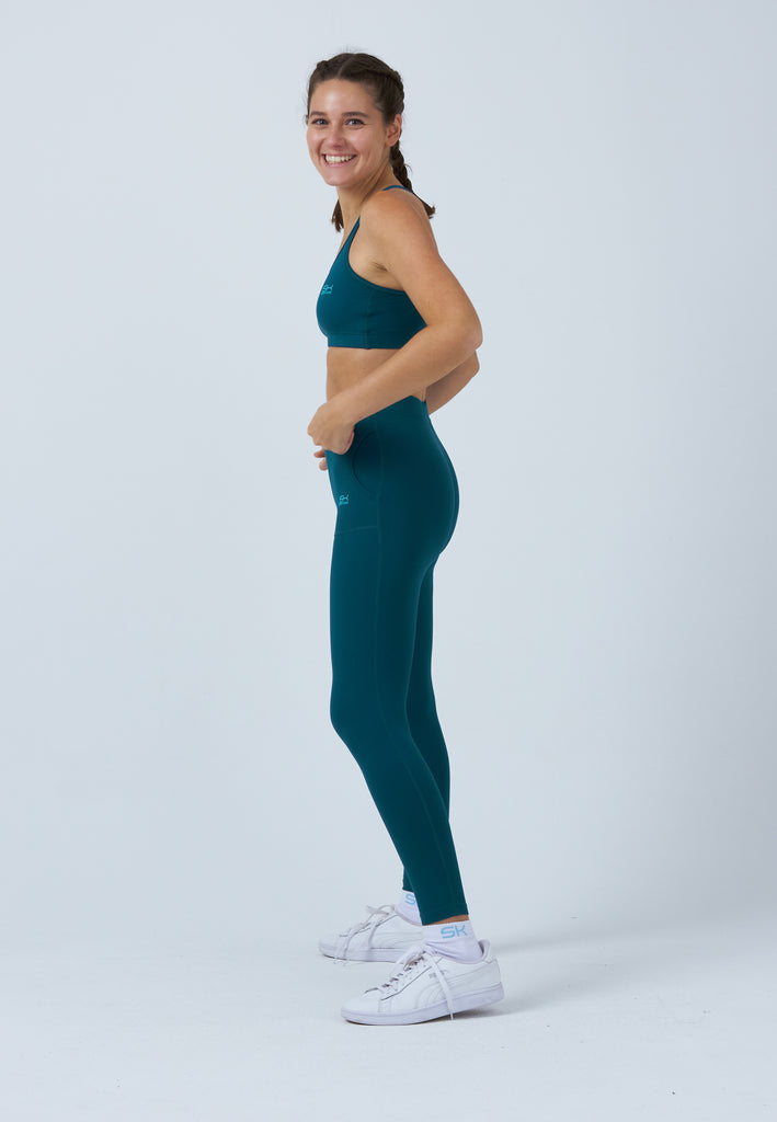 Mädchen & Damen und Gender Tennis Leggings mit Taschen lang, petrol grün von SPORTKIND