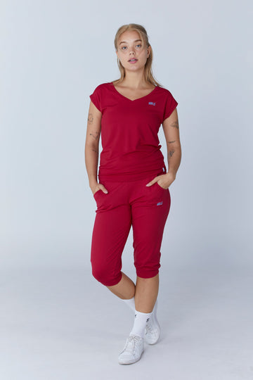 Mädchen & Damen Tennis Loose Fit Shirt V-Neck, bordeaux rot von SPORTKIND