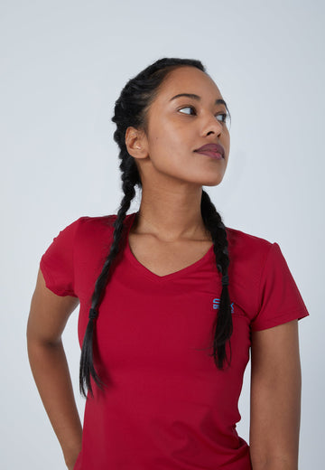 Mädchen & Damen und Gender Tennis T-Shirt V-Ausschnitt, bordeaux rot von SPORTKIND