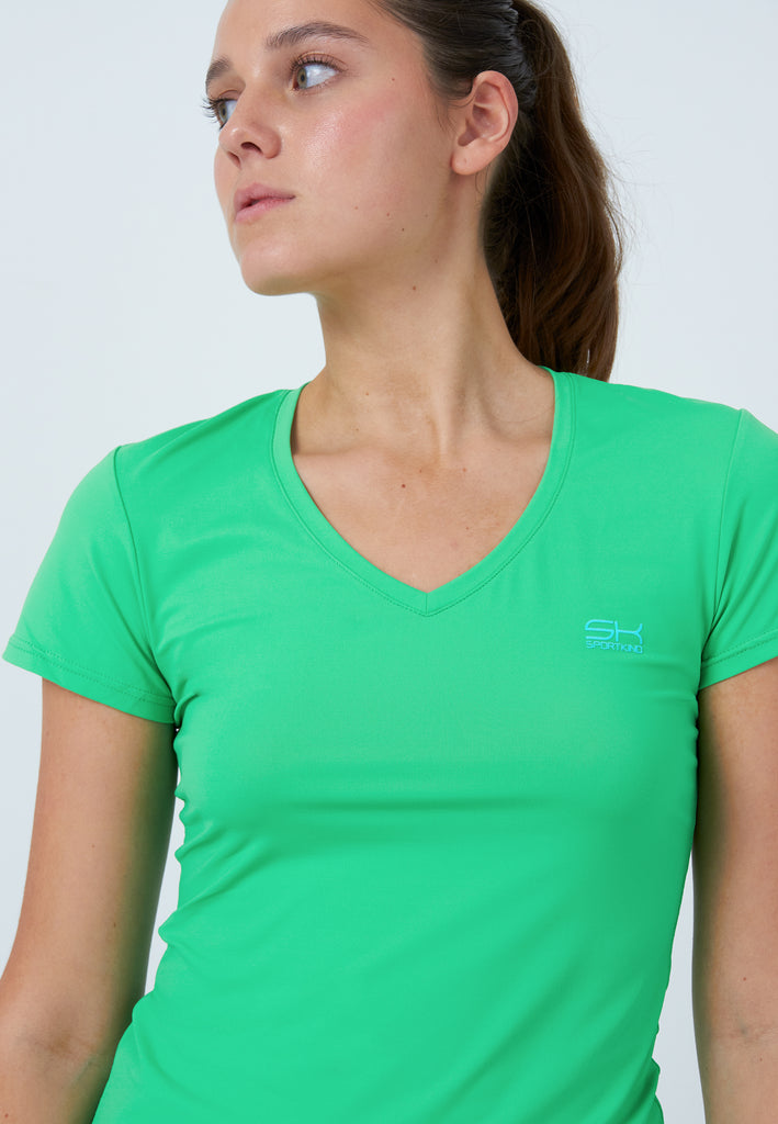 Mädchen & Damen und Gender Tennis T-Shirt V-Ausschnitt Damen & Mädchen, grün von SPORTKIND