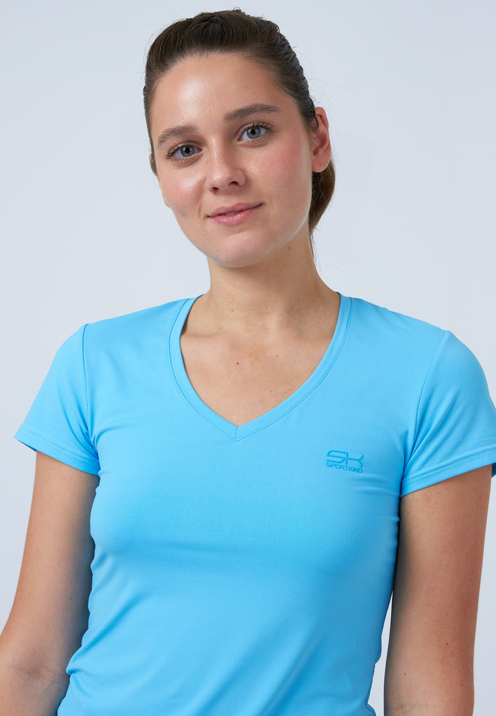 Mädchen & Damen und Gender Tennis T-Shirt V-Ausschnitt Damen & Mädchen, hellblau von SPORTKIND