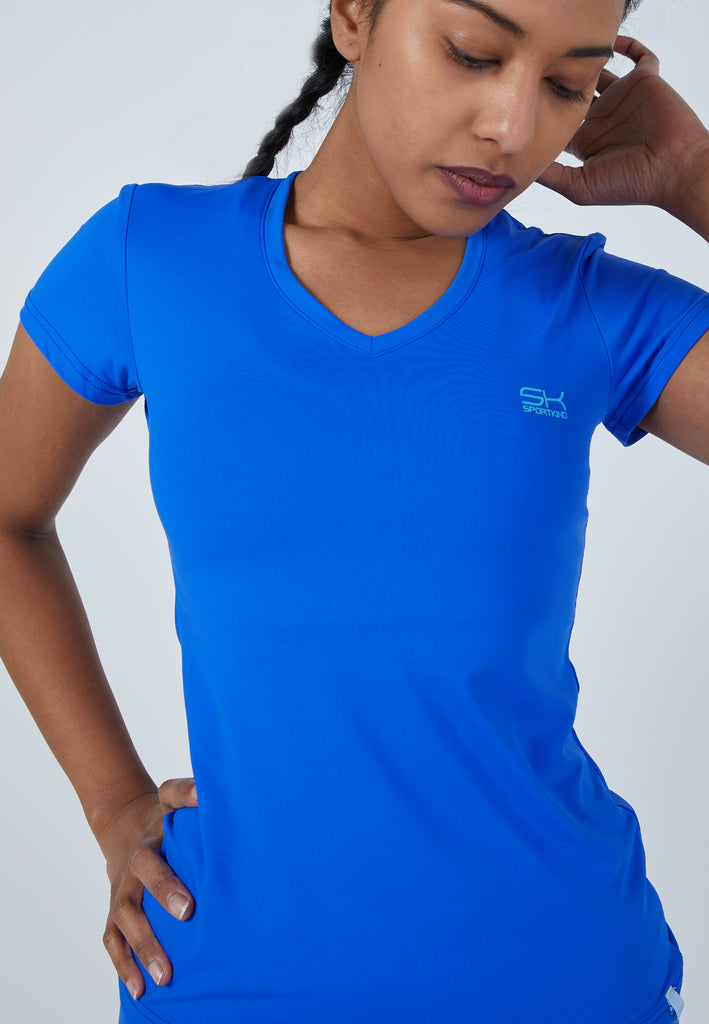 Mädchen & Damen und Gender Tennis T-Shirt V-Ausschnitt Damen & Mädchen, kobaltblau von SPORTKIND
