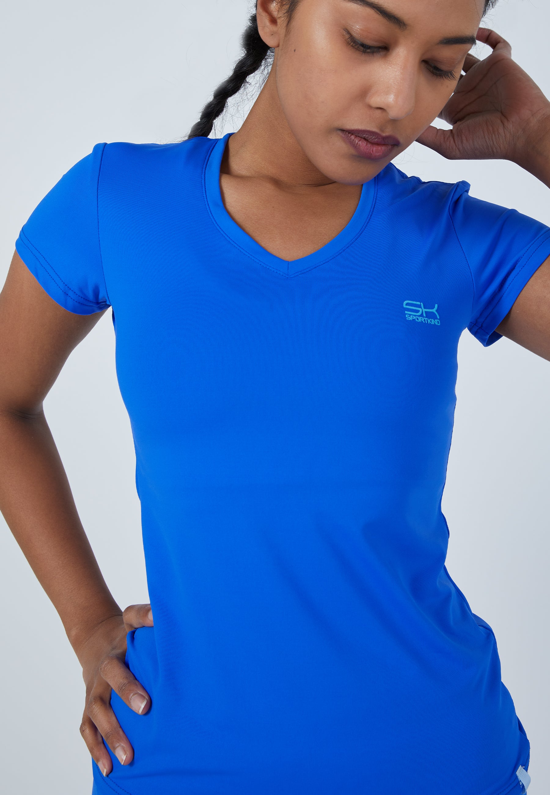 Tennis T-Shirt V-Ausschnitt kobaltblau Mädchen, – SK TEAMSHOP & Damen