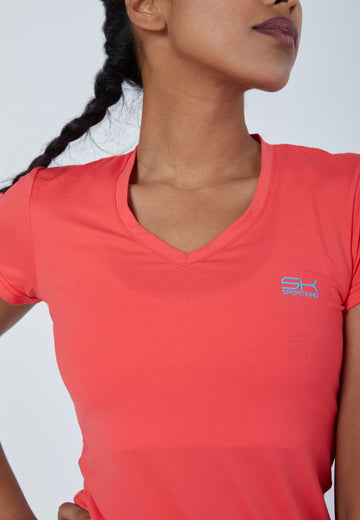 Mädchen & Damen und Gender Tennis T-Shirt V-Ausschnitt Damen & Mädchen, pfirsich von SPORTKIND