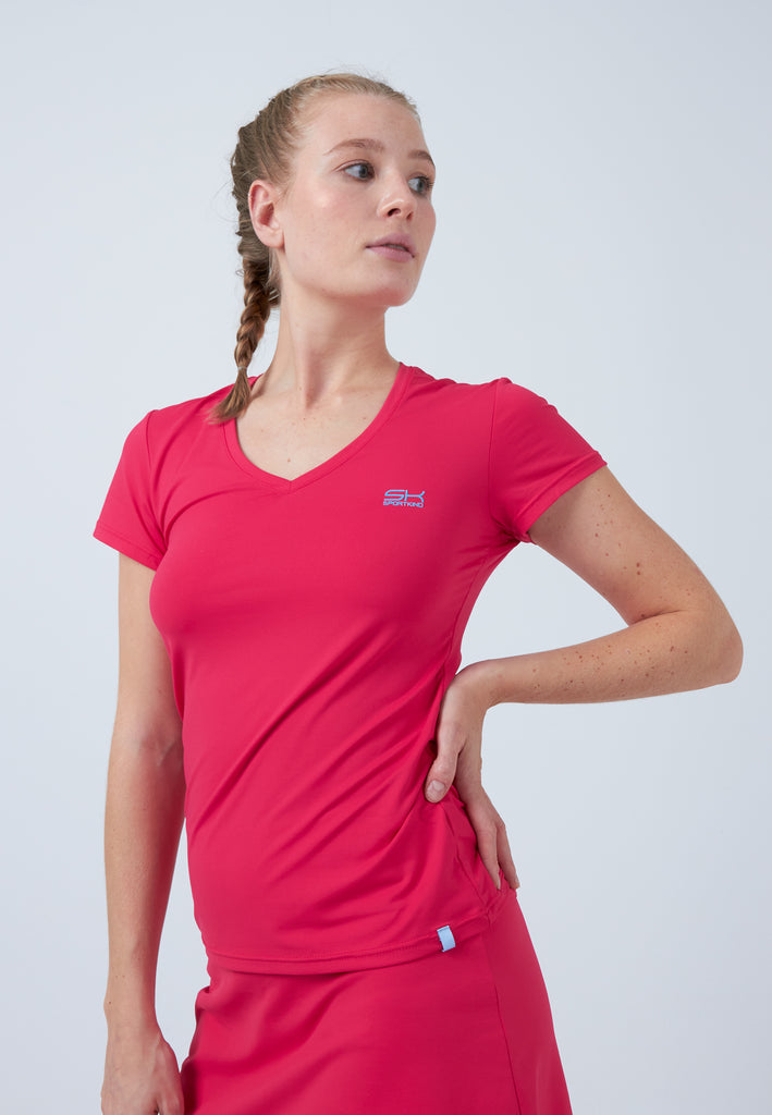 Mädchen & Damen und Gender Tennis T-Shirt V-Ausschnitt Damen & Mädchen, pink von SPORTKIND