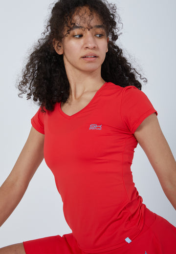Mädchen & Damen und Gender Tennis T-Shirt V-Ausschnitt Damen & Mädchen, rot von SPORTKIND