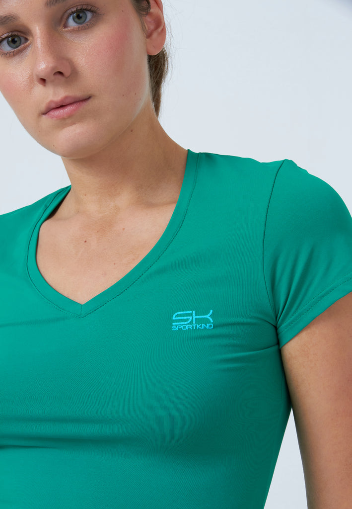 Mädchen & Damen und Gender Tennis T-Shirt V-Ausschnitt Damen & Mädchen, smaragd grün von SPORTKIND
