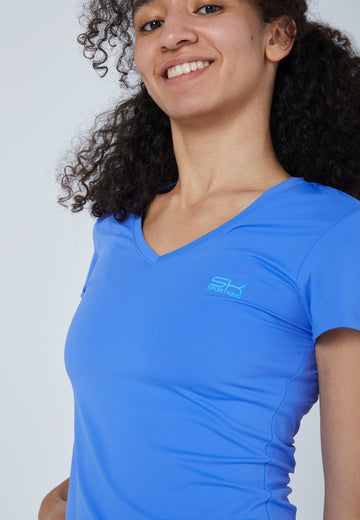 Mädchen & Damen und Gender Tennis T-Shirt V-Ausschnitt, kornblumen blau von SPORTKIND