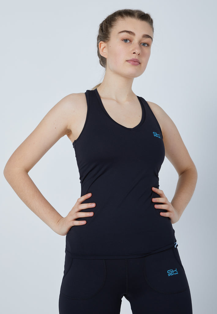 Mädchen & Damen und Gender Tennis Tanktop V-Neck, schwarz von SPORTKIND