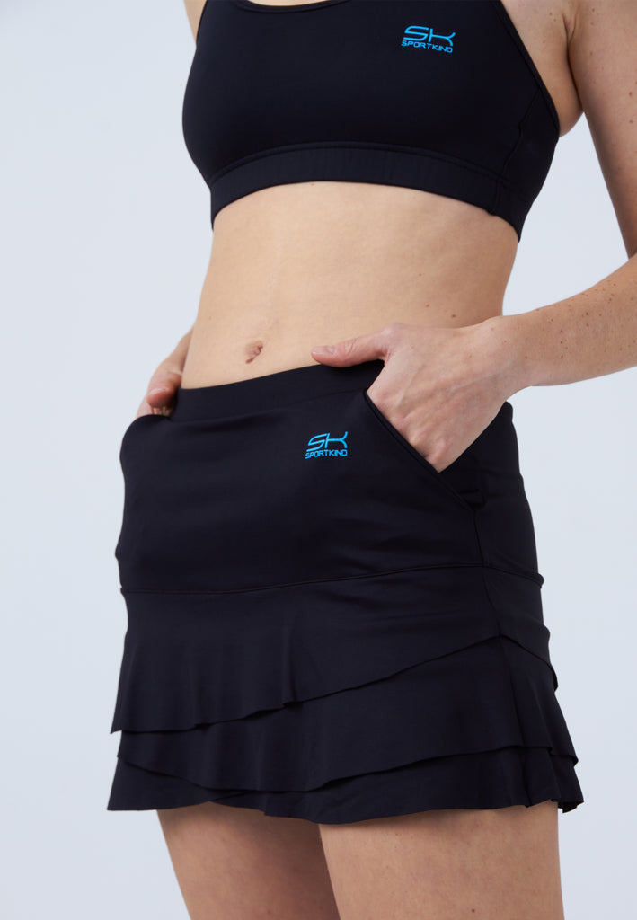 Mädchen & Damen und Gender Tulip Tennisrock / Skort mit Taschen, schwarz von SPORTKIND